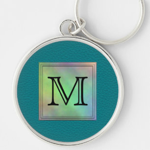 Printed Custom Monogram Image on Teal Pattern. Key Ring
