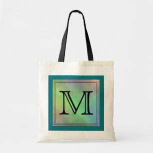 Printed Custom Monogram Image on Teal Pattern. Tote Bag