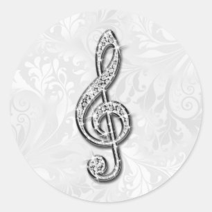 Printed Diamond Music Note Floral Damask Classic Round Sticker