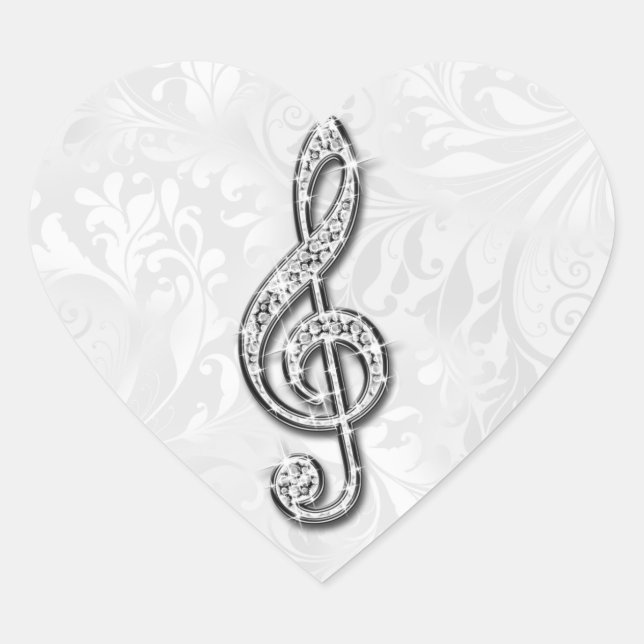 Printed Diamond Music Note Floral Damask Heart Sticker (Front)