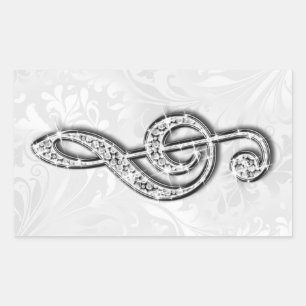 Printed Diamond Music Note Floral Damask Rectangular Sticker