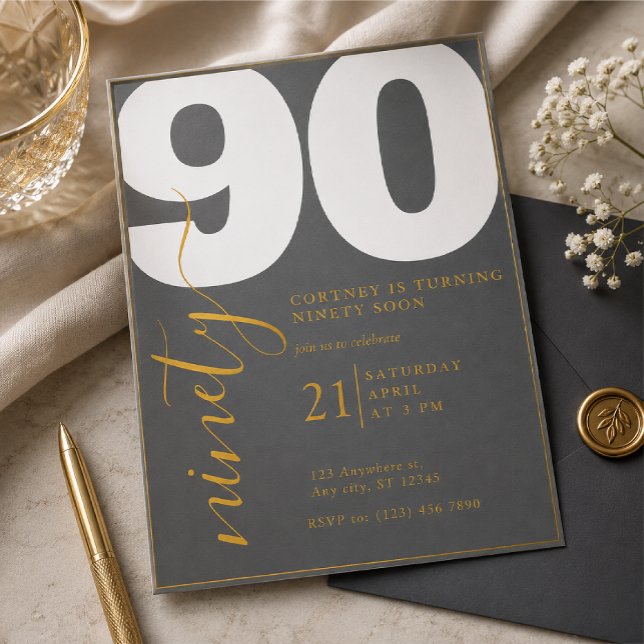 Printed Elegent 90th Birthday Invitation (Creator Uploaded)