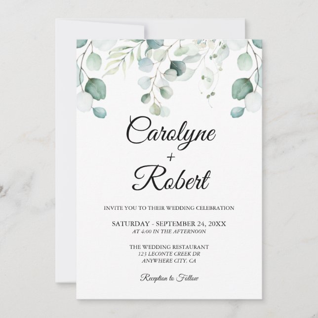 Printed Eucalyptus Wedding Invitations (Front)