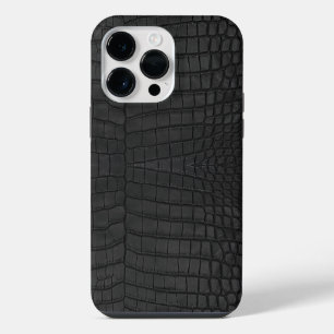 Printed Faux Black Crocodile Texture iPhone 14 Pro Max Case
