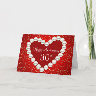 Printed Faux pearl red and gold anniversary Card