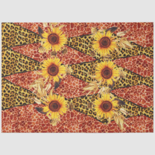 PRINTED GIRAFFE, LEOPARD FUR RIBBON AND SUFLOWERS  TISSUE PAPER