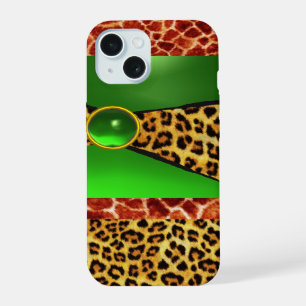 PRINTED GIRAFFE LEOPARD SKIN GREEN EMERALD GEM iPhone 15 CASE