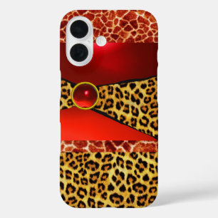 PRINTED GIRAFFE LEOPARD SKIN RED RUBY GEMSTONE iPhone 16 CASE