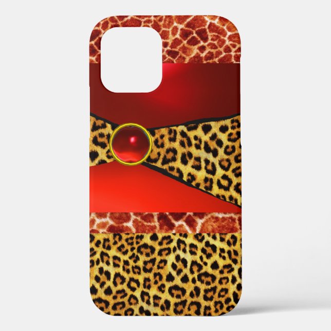PRINTED GIRAFFE LEOPARD SKIN RED RUBY GEMSTONE Case-Mate iPhone CASE (Back)