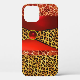 PRINTED GIRAFFE LEOPARD SKIN RED RUBY GEMSTONE iPhone 12 CASE