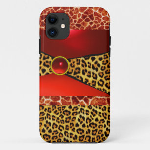 PRINTED GIRAFFE LEOPARD SKIN RED RUBY GEMSTONE iPhone 11 CASE