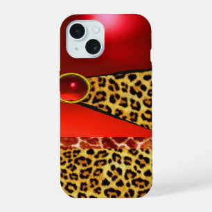 PRINTED GIRAFFE LEOPARD SKIN RED RUBY GEMSTONE iPhone 15 CASE