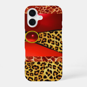 PRINTED GIRAFFE LEOPARD SKIN RED RUBY GEMSTONE iPhone 16 CASE