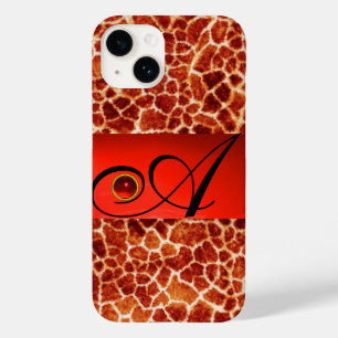 PRINTED GIRAFFE SKIN RED RUBY GEMSTONE MONOGRAM, Case-Mate iPhone 14 CASE