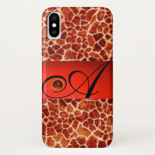 PRINTED GIRAFFE SKIN RED RUBY GEMSTONE MONOGRAM, iPhone X CASE