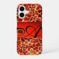 PRINTED GIRAFFE SKIN RED RUBY GEMSTONE MONOGRAM,