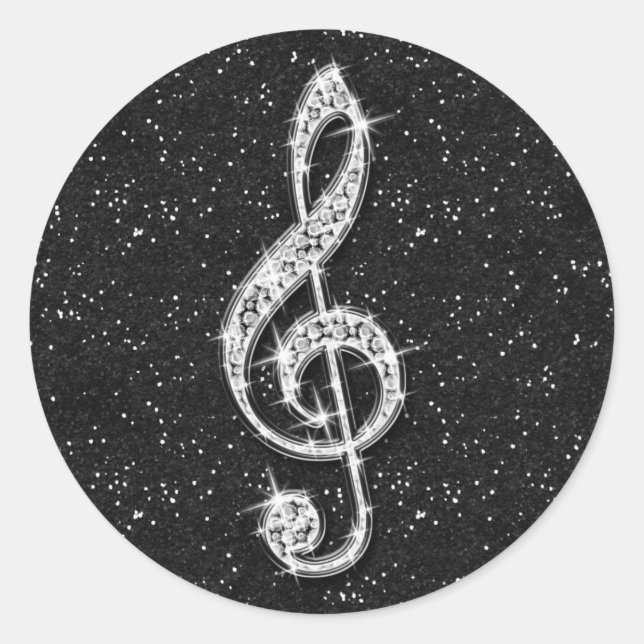 Printed Glitzy Sparkly Diamond Music Note Classic Round Sticker (Front)