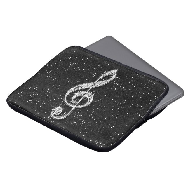 Printed Glitzy Sparkly Diamond Music Note Laptop Sleeve (Front Top)