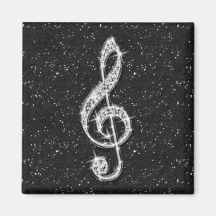 Printed Glitzy Sparkly Diamond Music Note Magnet