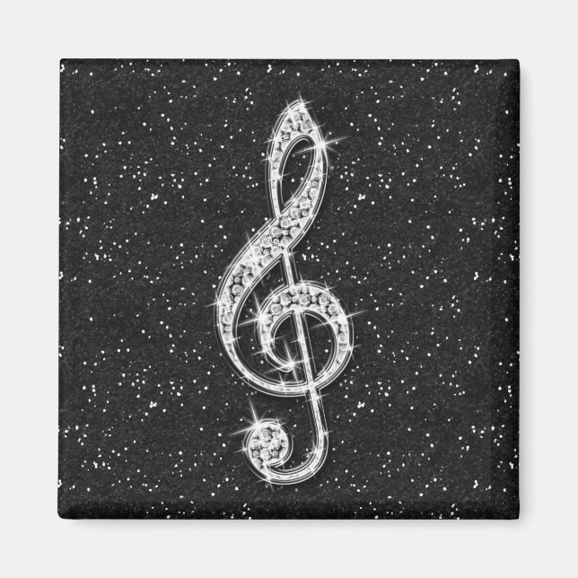Printed Glitzy Sparkly Diamond Music Note Magnet (Front)