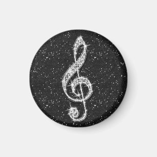 Printed Glitzy Sparkly Diamond Music Note Magnet