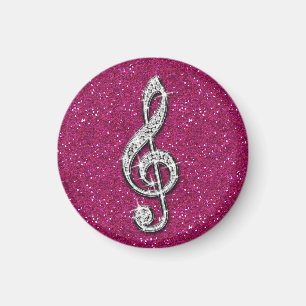 Printed Glitzy Sparkly Diamond Music Note Magnet