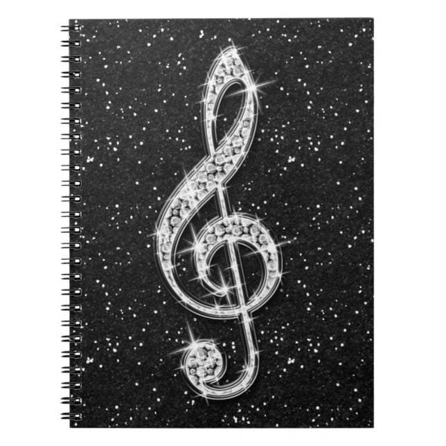 Printed Glitzy Sparkly Diamond Music Note Notebook (Front)