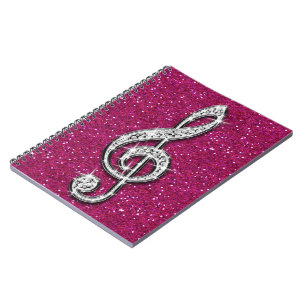 Printed Glitzy Sparkly Diamond Music Note Notebook