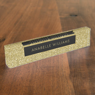 Printed Gold Glitter Texture Modern Nameplate
