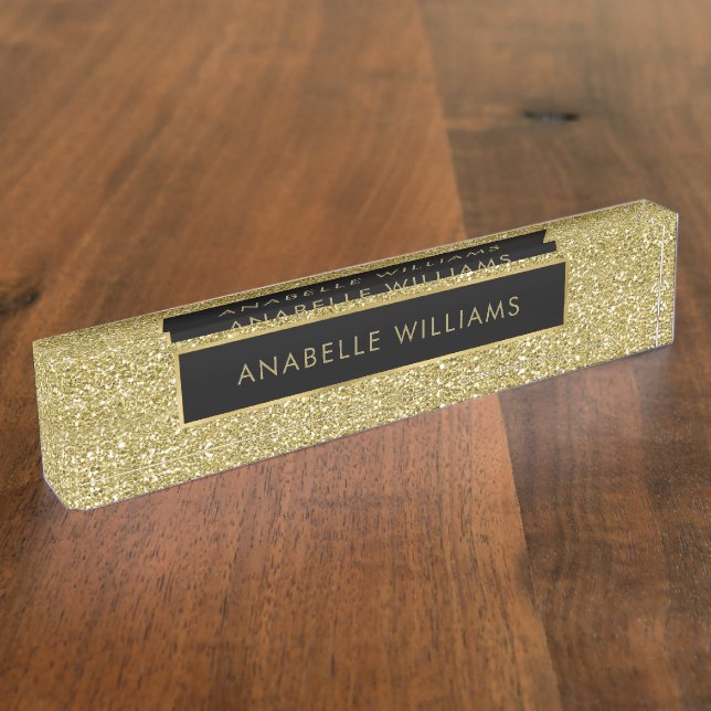 Printed Gold Glitter Texture Modern Nameplate (Side)