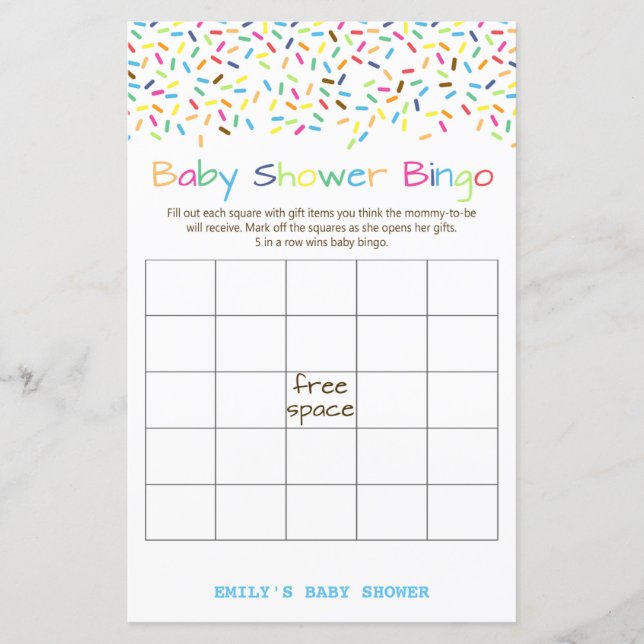 PRINTED Ice Cream Sprinkle Baby Shower Game (Front)