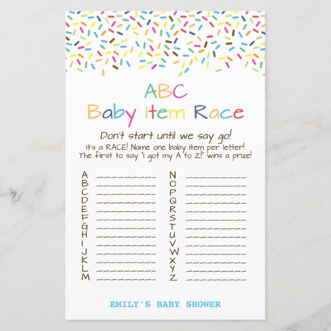 PRINTED Ice Cream Sprinkle Baby Shower Game (Front)