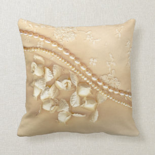 Printed Lace Pearls Decorative Throw Pillow