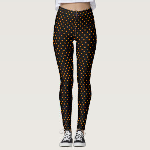 PRINTED LEGGINGS BLACK W/ ORANGE POLKA DOTS