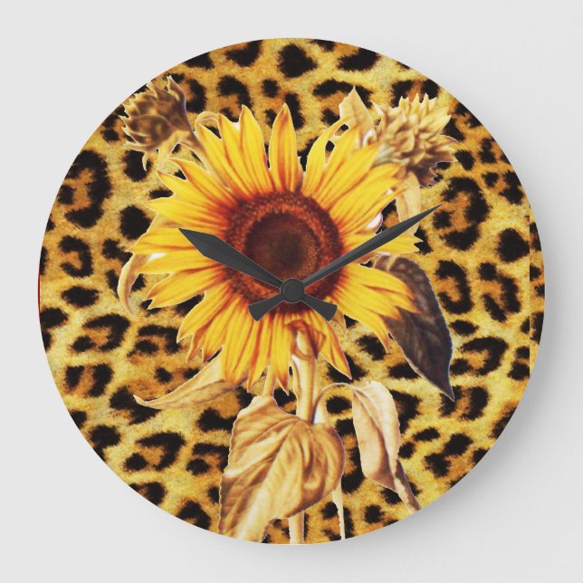 PRINTED LEOPARD FUR AND SUNFLOWER LARGE CLOCK (Front)