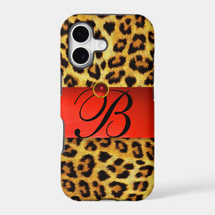 PRINTED LEOPARD FUR RED RUBY GEMSTONE MONOGRAM,