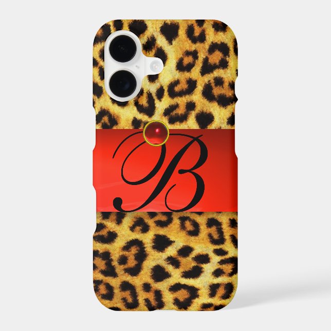 PRINTED LEOPARD FUR RED RUBY GEMSTONE MONOGRAM, (Back)