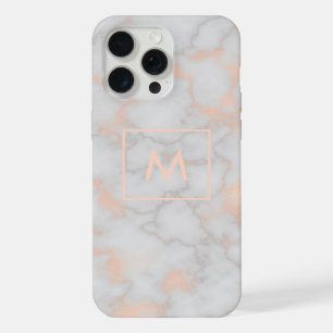 Printed Marble and Rose Gold Monogram iPhone 15 Pro Max Case