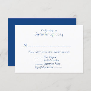 Printed Menu Entrée Wedding Reply Cards