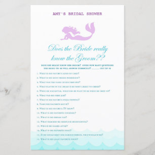 Printed Mermaid Bridal Shower Game, Wedding Shower