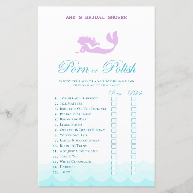Printed Mermaid Bridal Shower Game, Wedding Shower (Front)