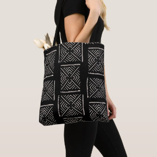 Printed Mud Cloth XL Diamonds Black Tote Bag