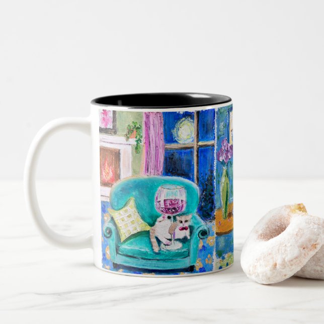 Printed Mug with Original Hand-Drawn cat art (With Donut)