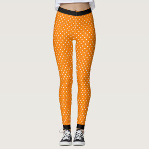 PRINTED ORANGE POLKA DOT LEGGINGS WITH BLACK
