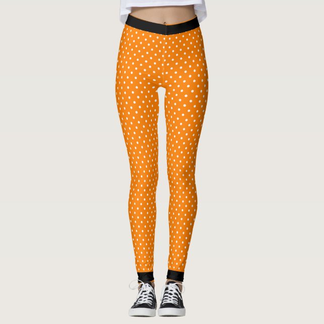 PRINTED ORANGE POLKA DOT LEGGINGS WITH BLACK (Front)