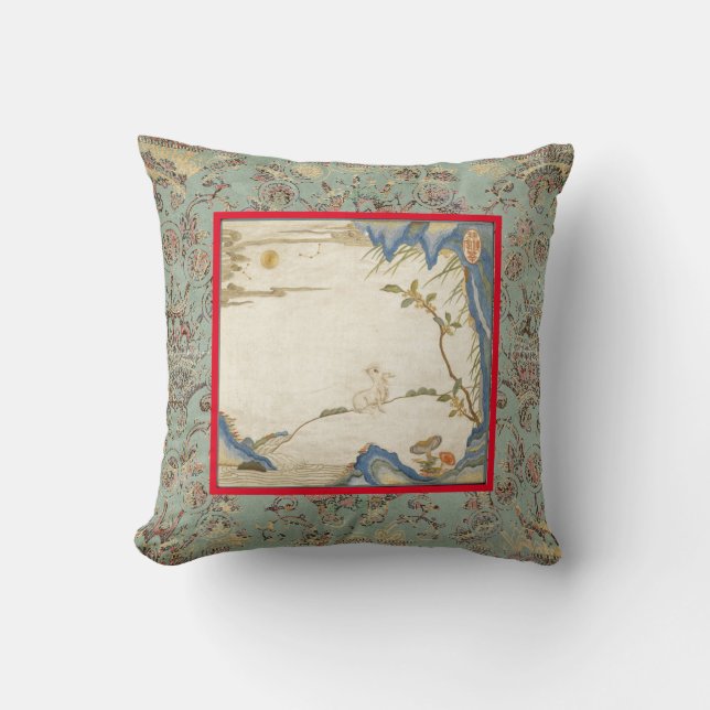 PRINTED PILLOW COTTON JAPANESE BUNNY AND MOON (Front)