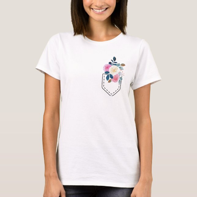 Printed pocket with roses T-Shirt (Front)