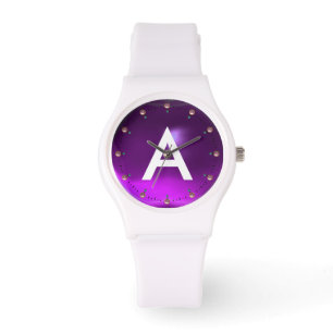 PRINTED PURPLE AMETHYST GEMSTONE MONOGRAM WATCH