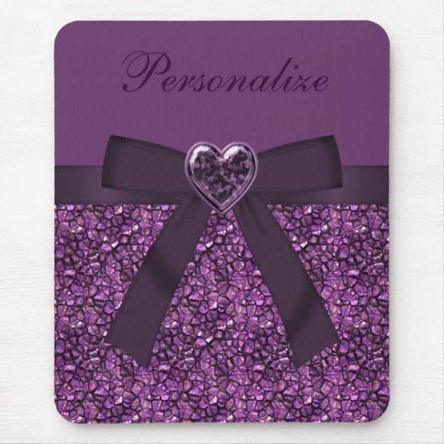 Printed Purple Gem Stones & Heart Jewel Mouse Pad (Front)