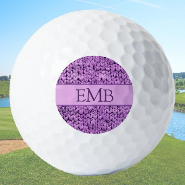 Printed Purple Knit Design Custom Monogram Ladies Golf Balls (Creator Uploaded)